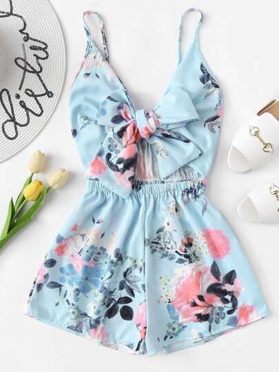 Floral Self-Tie Cami Romper | SHEIN