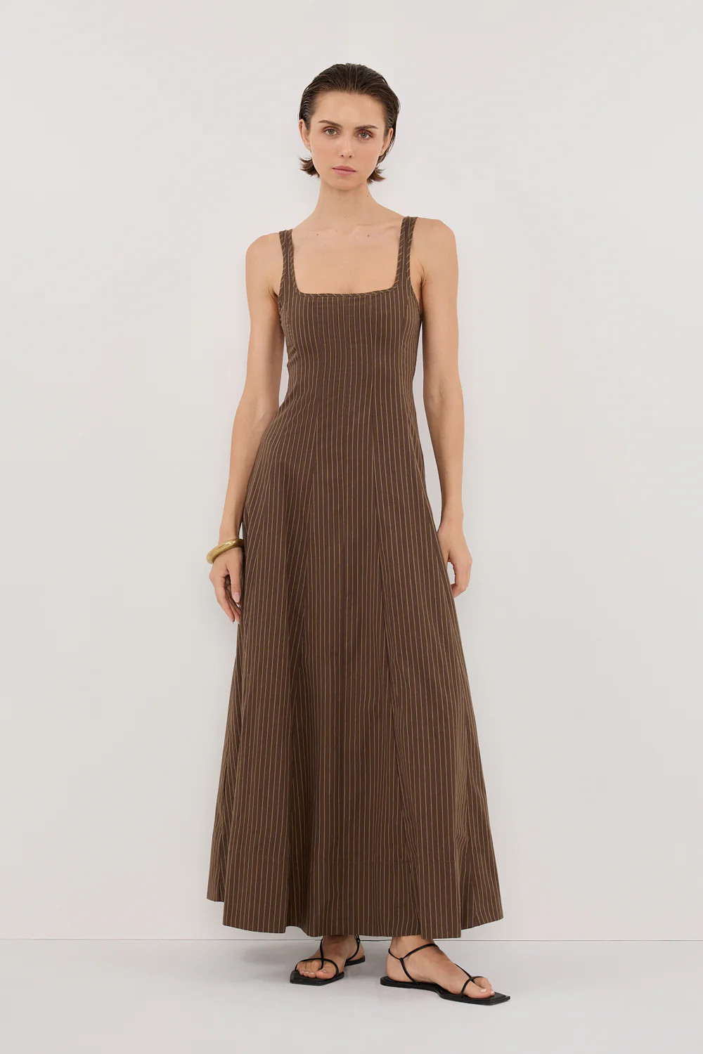 RILEY CHOCOLATE STRIPE MIDI DRESS | DISSH