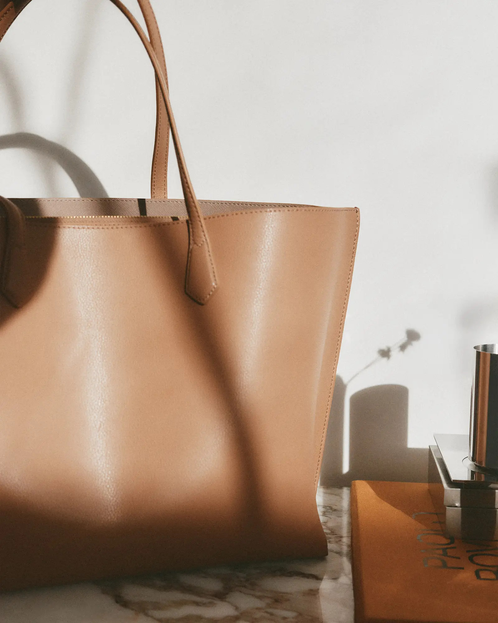 Italian Leather Triple Compartment Shopper Tote in Cappuccino | Quince