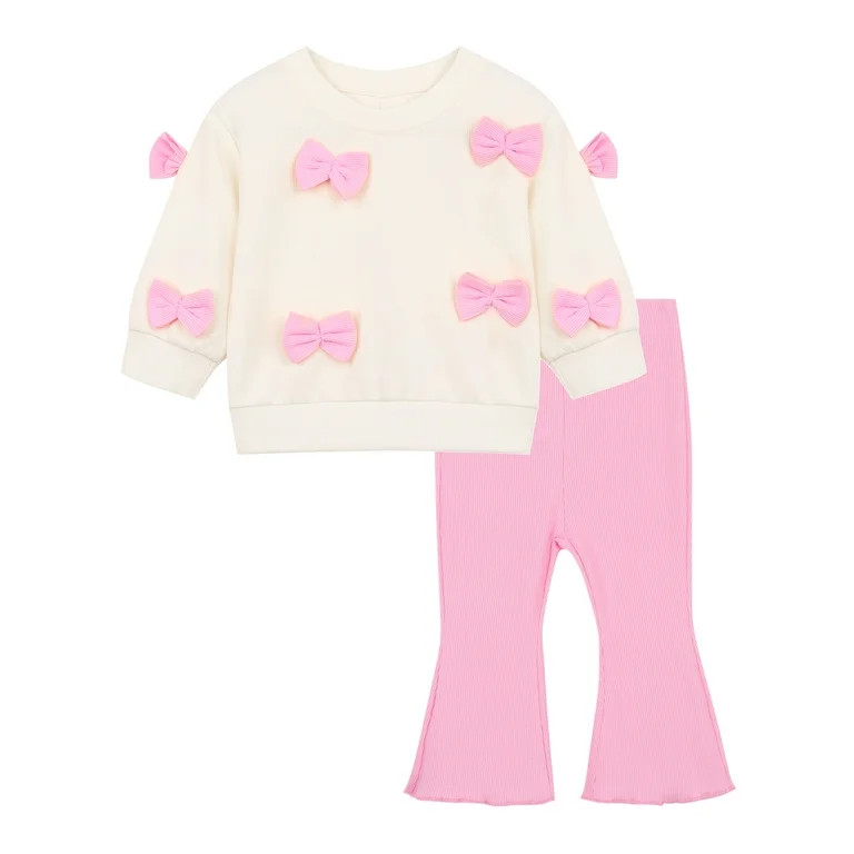 Baby Girl Outfit Set Toddler Clotheing Pink 3D Bow Decoration Sweatshirt Pants 2-Piece Sizes 6 Mo... | Walmart (US)