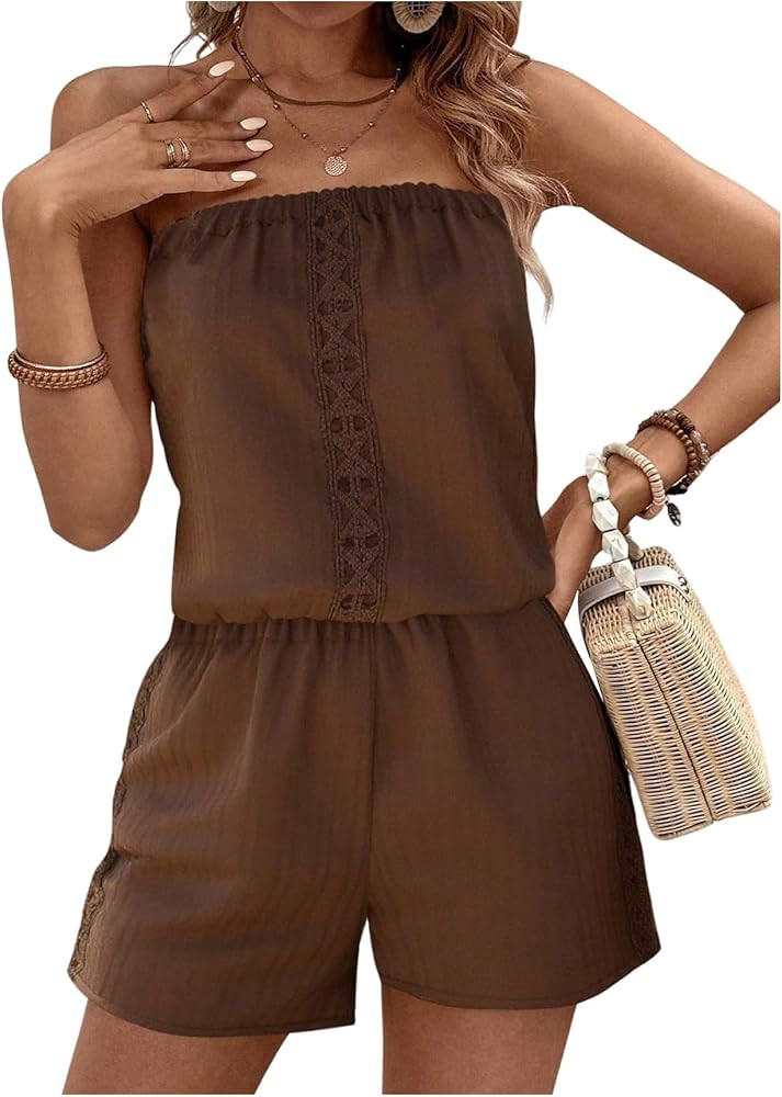 SweatyRocks Women's 2 Piece Boho Textured Tube Top with Wide Leg Shorts Set Summer Outfits | Amazon (US)