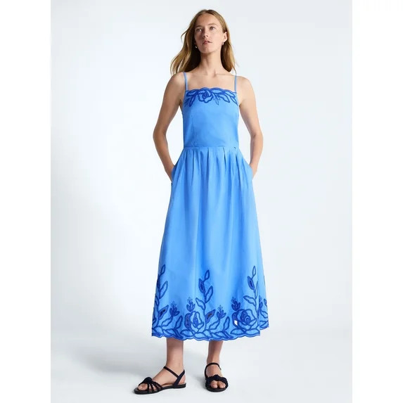 Free Assembly Women's and Women's Plus Embroidered Cotton Midi Dress, Sizes XS-4X | Walmart (US)