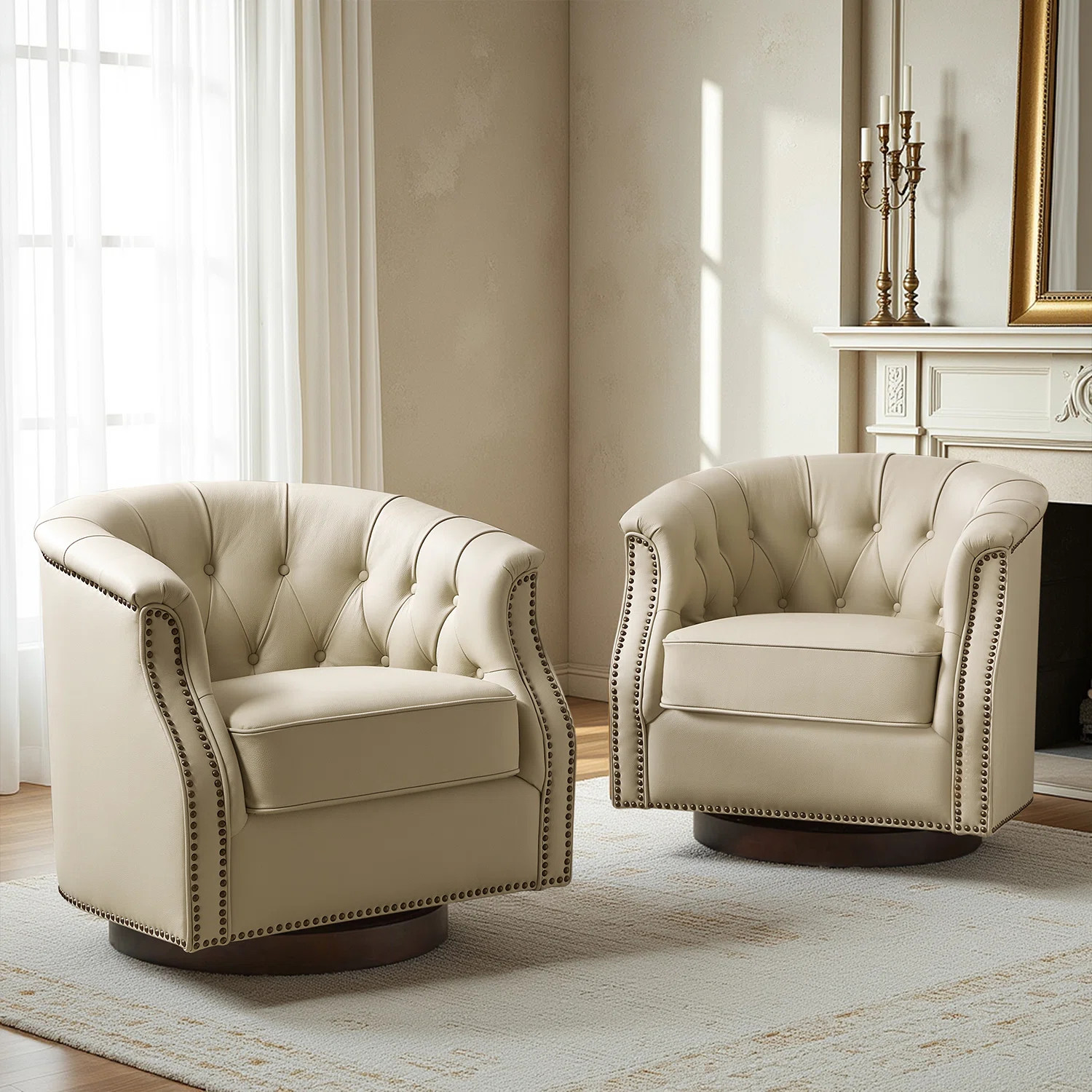 Melanieann Chesterfield Rocker And Swivel Genuine Leather Chair With Nailhead Trims | Wayfair North America
