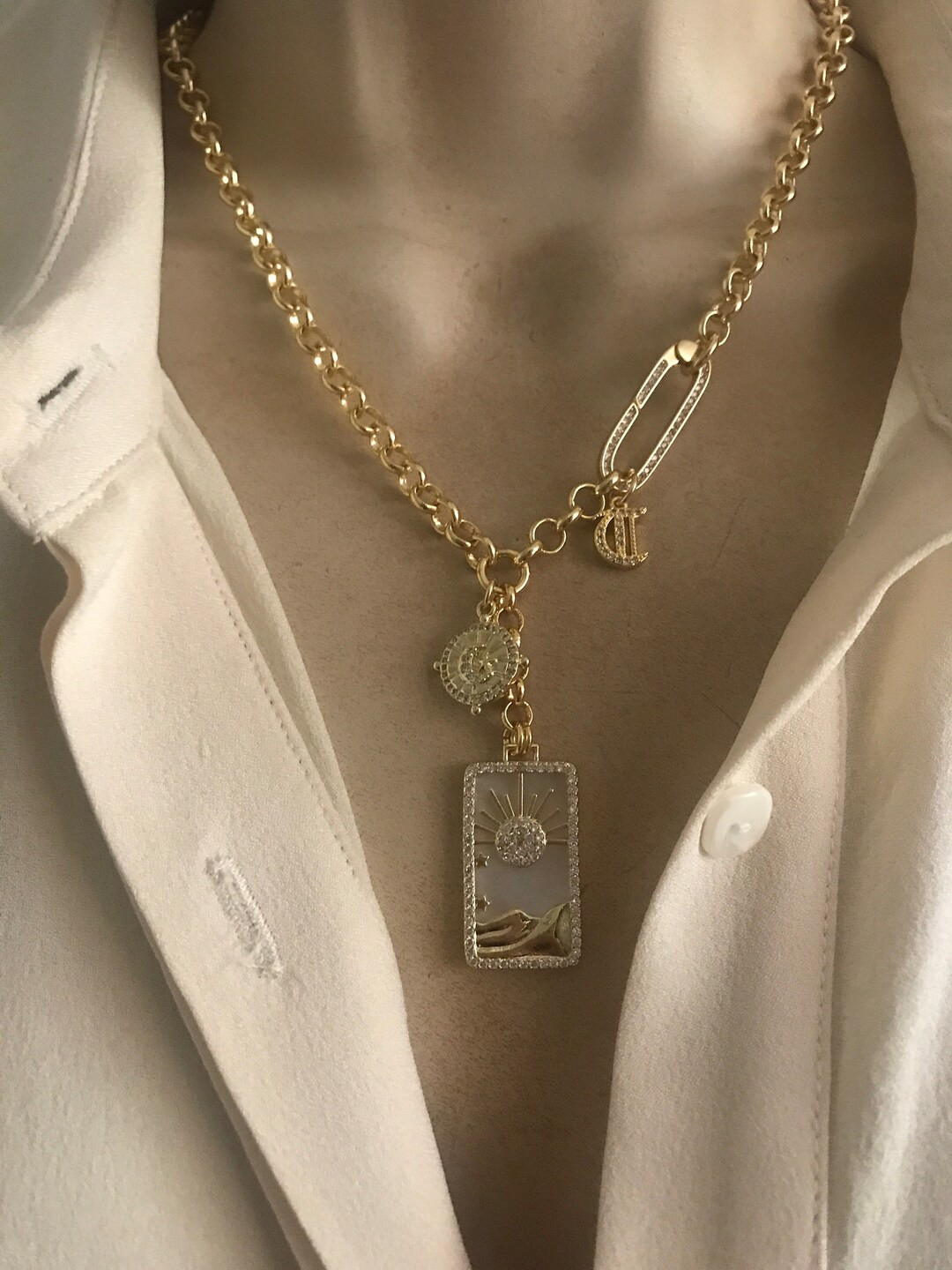 Personalized Celestial Mother of pearl/Lapis necklaces | Etsy (US)