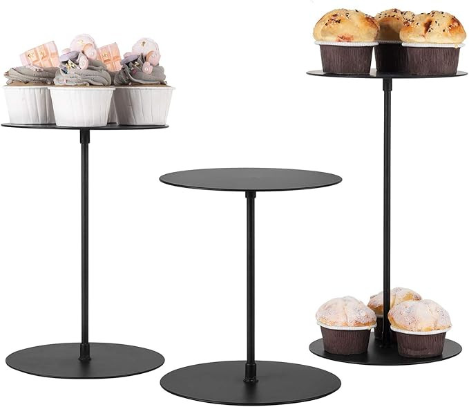 MyGift Set of 3 Black Round Metal Pedestal Cupcake/Dessert Stand, Decorative Display Risers | Amazon (US)