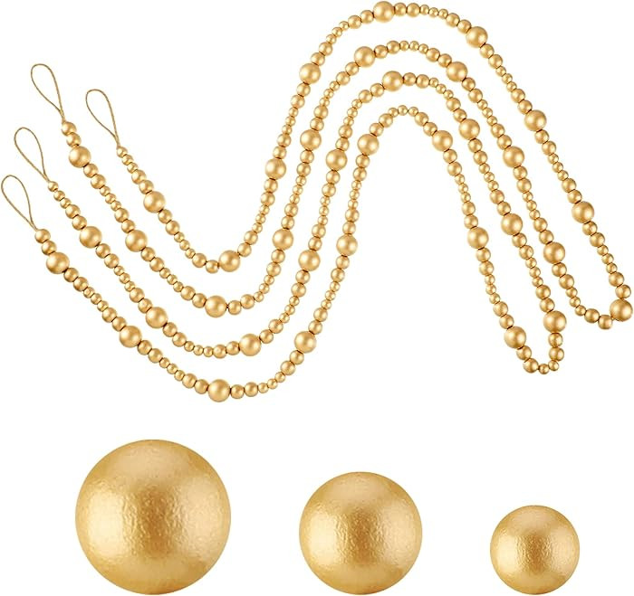 Syhood 2 Pcs 13.6 Feet Christmas Wooden Beads Garland for Christmas Tree Wood Bead Garland Decor ... | Amazon (US)