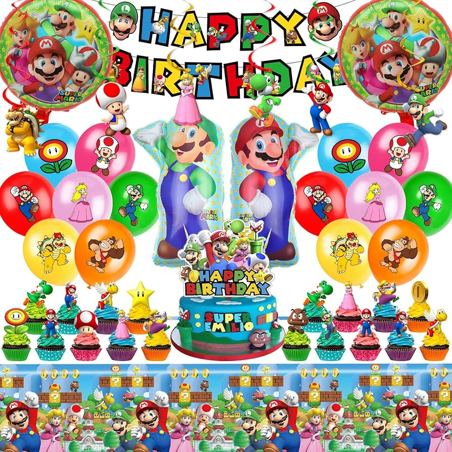 Mario Birthday Party Supplies, Party Decorations Set Include Banner, Balloons, Hanging Swirls, Ca... | Amazon (US)