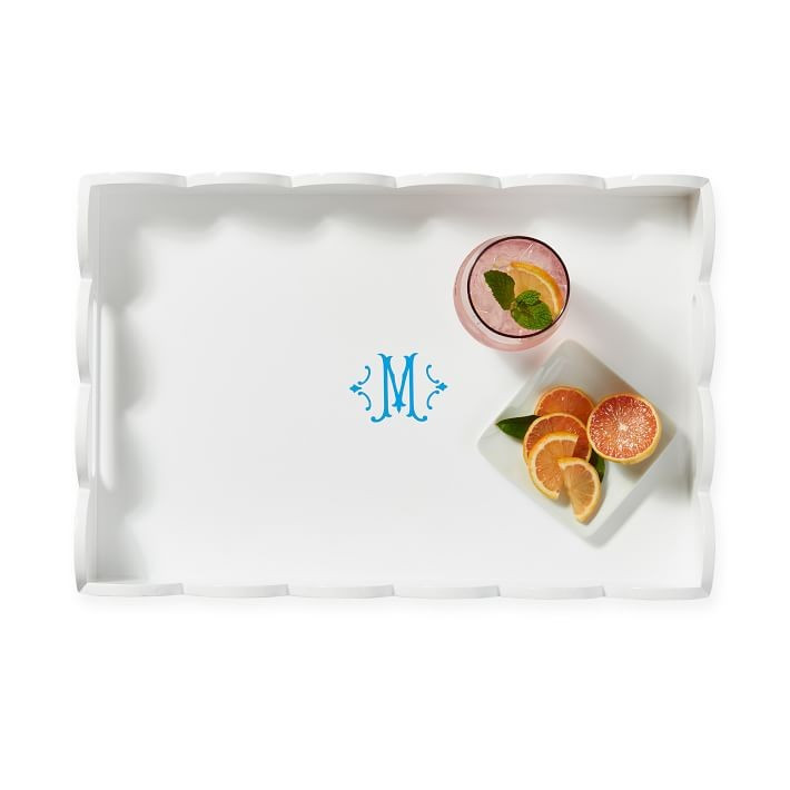 Scalloped Lacquer Tray, Large, White | Mark and Graham