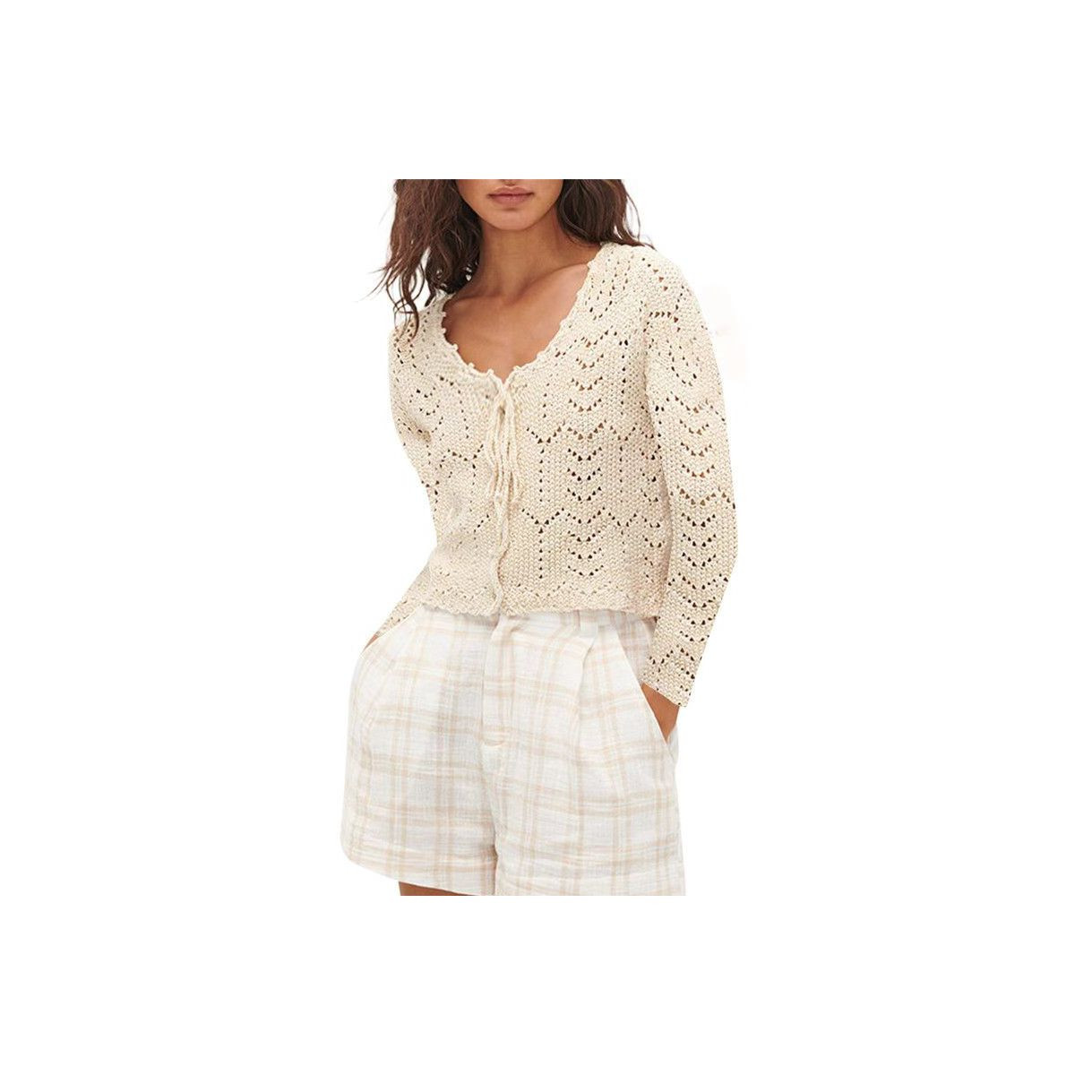 Coolmee Women's Crochet Shrug Sweater Tie Front Knit Bolero Shrug for Dress Long Sleeve Cropped C... | Target