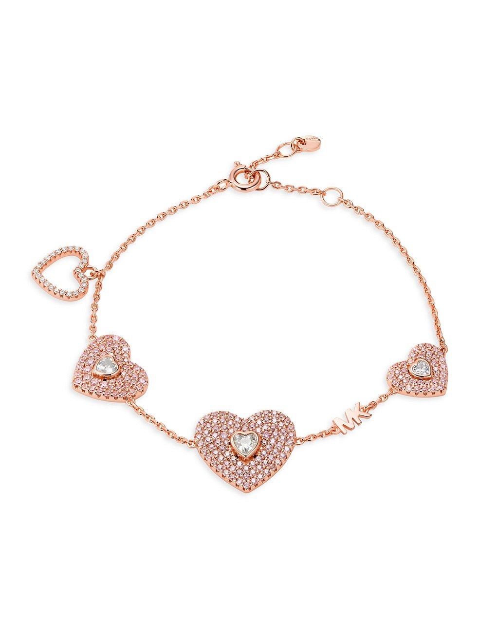 Premium 14K Rose Gold-Plated Cubic Zirconia Pavé Heart Station Bracelet | Saks Fifth Avenue