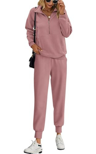 PRETTYGARDEN Long Sleeve Half Zip Sweatsuits Women 2 Piece Outfit Spring 2026 Casual Sweatshirt Sweatpants Lounge Set Tracksuit (Pink, Medium) | Amazon (US)