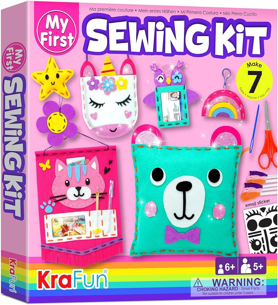 KRAFUN My First Sewing Kit for Beginner Kids Arts & Crafts, 7 Easy DIY Projects of Stuffed Animal... | Amazon (US)