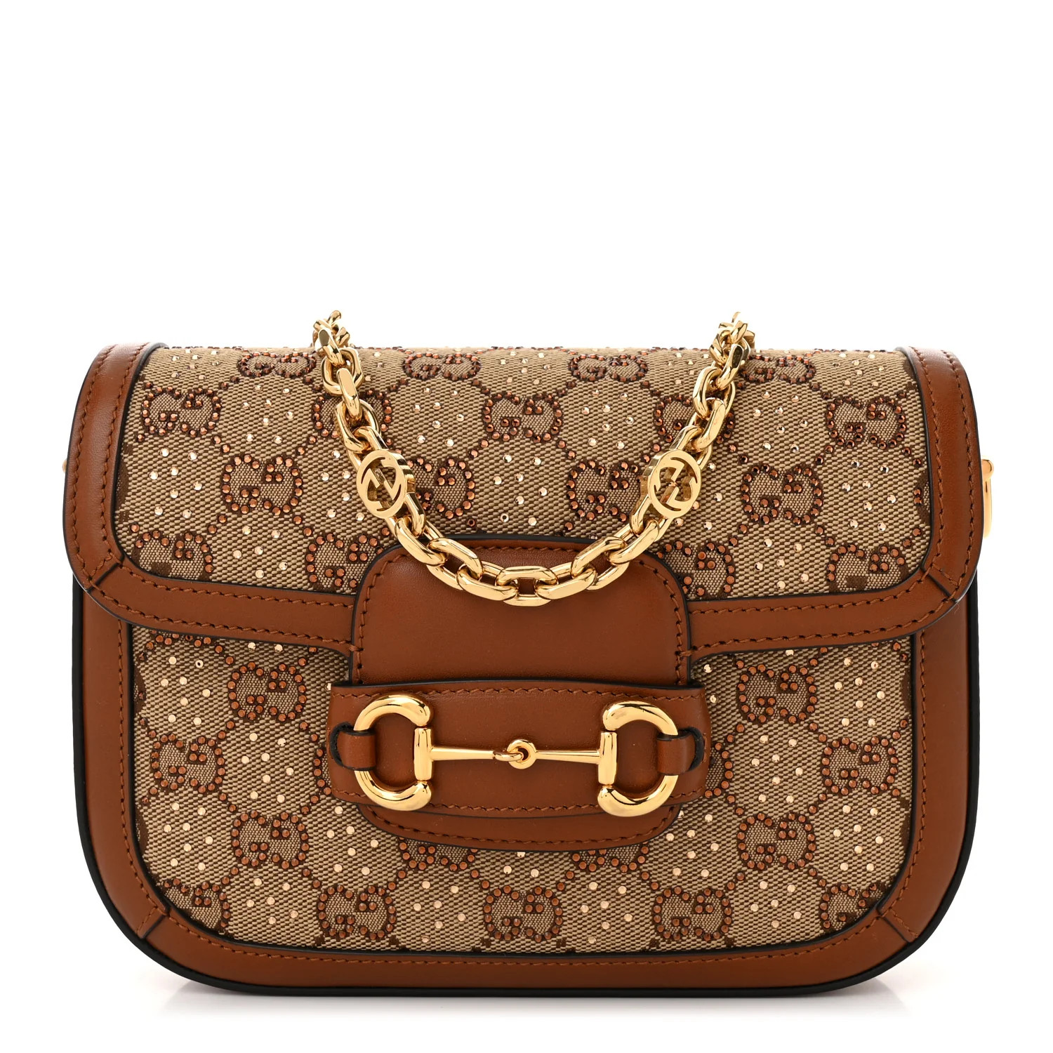 New Canvas Charisma Calfskin Crystal GG Monogram Mini Horsebit 1955 Shoulder Bag Camel Ebony | FASHIONPHILE (US)