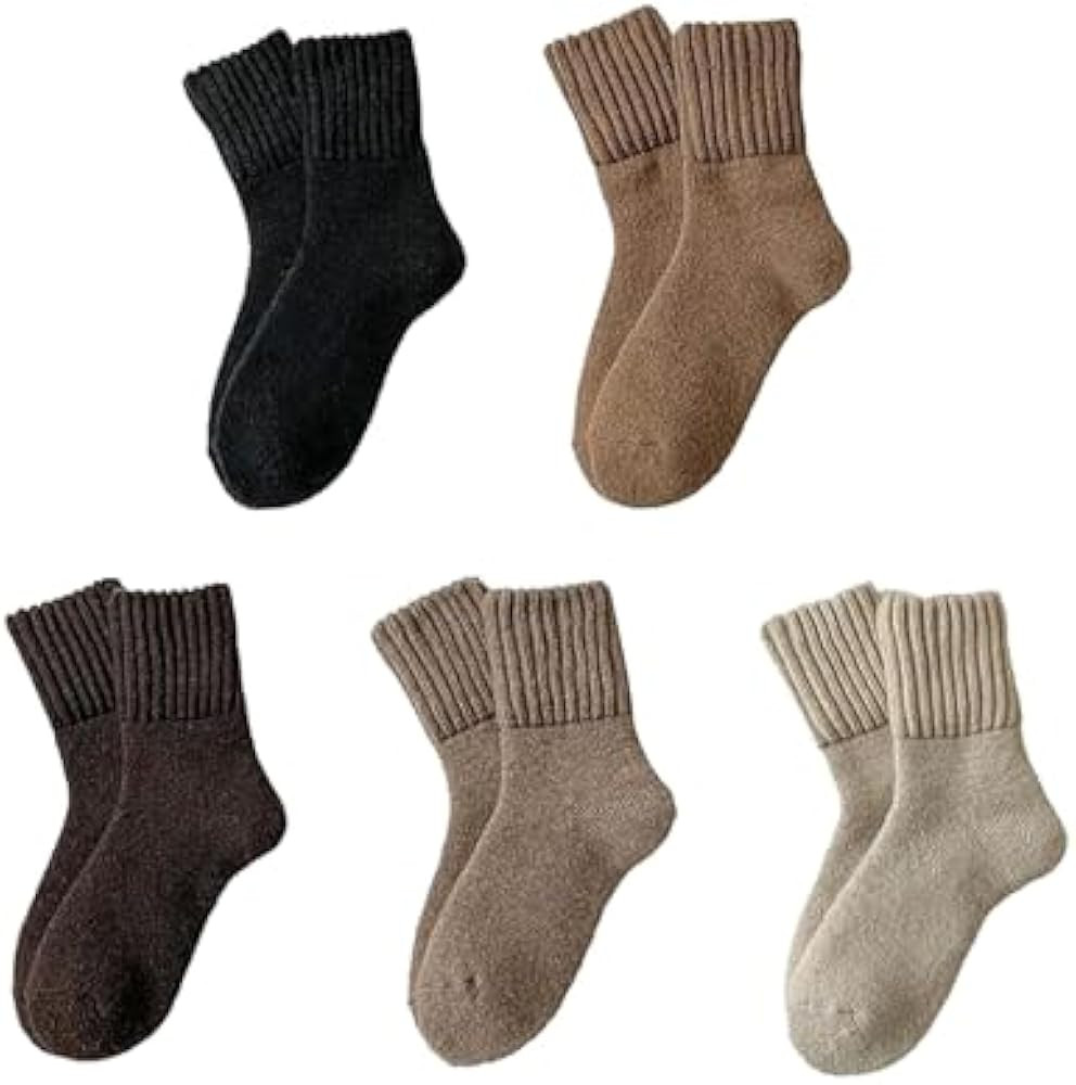 5 Pairs Women's Solid Mid-Calf Socks Fall Winter, Soft Thick Cotton Slouch Crew Socks for Women | Amazon (US)