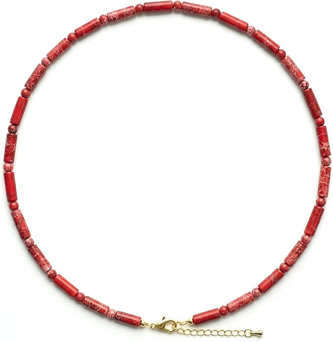 Angelstones Handmade Natural Sea Sediment Jasper Tube Bead Choker Necklace for Women, 18K Gold Pl... | Amazon (US)