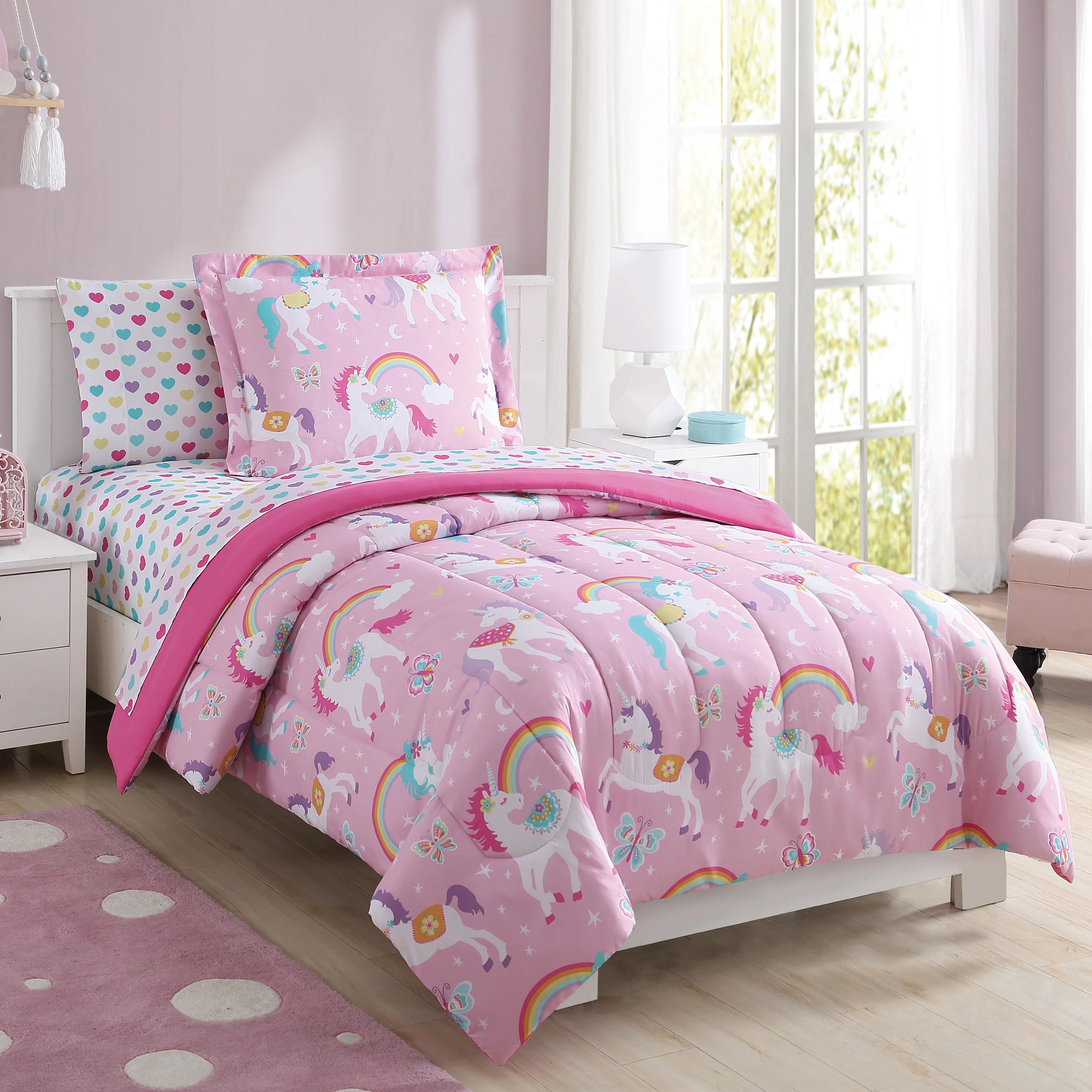 Your Zone Rainbow Unicorn Bed-in-a-Bag Coordinated Bedding Set, Pink, Twin Size - Walmart.com | Walmart (US)