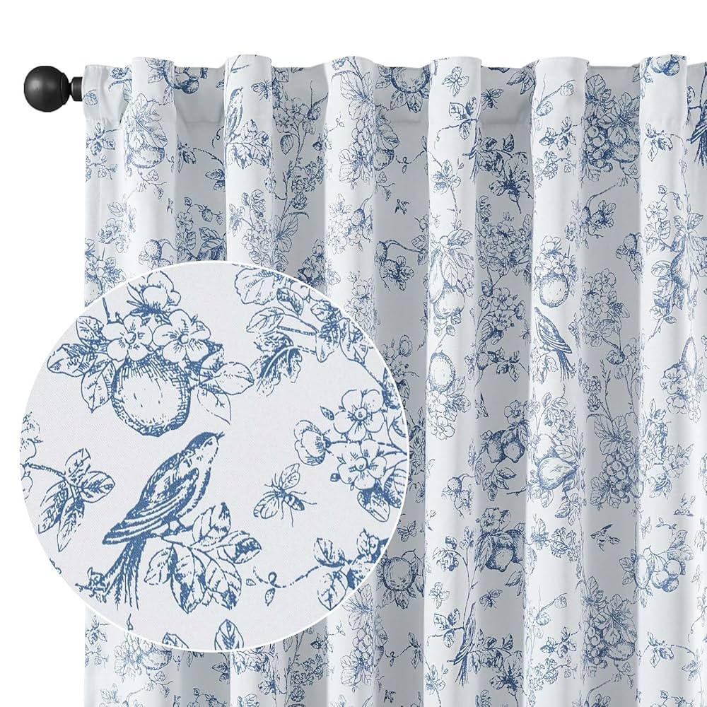 Vangao Blue Blackout Curtains for Bedroom 84 Inch Length, Country Flower Floral Curtains for Livi... | Amazon (US)