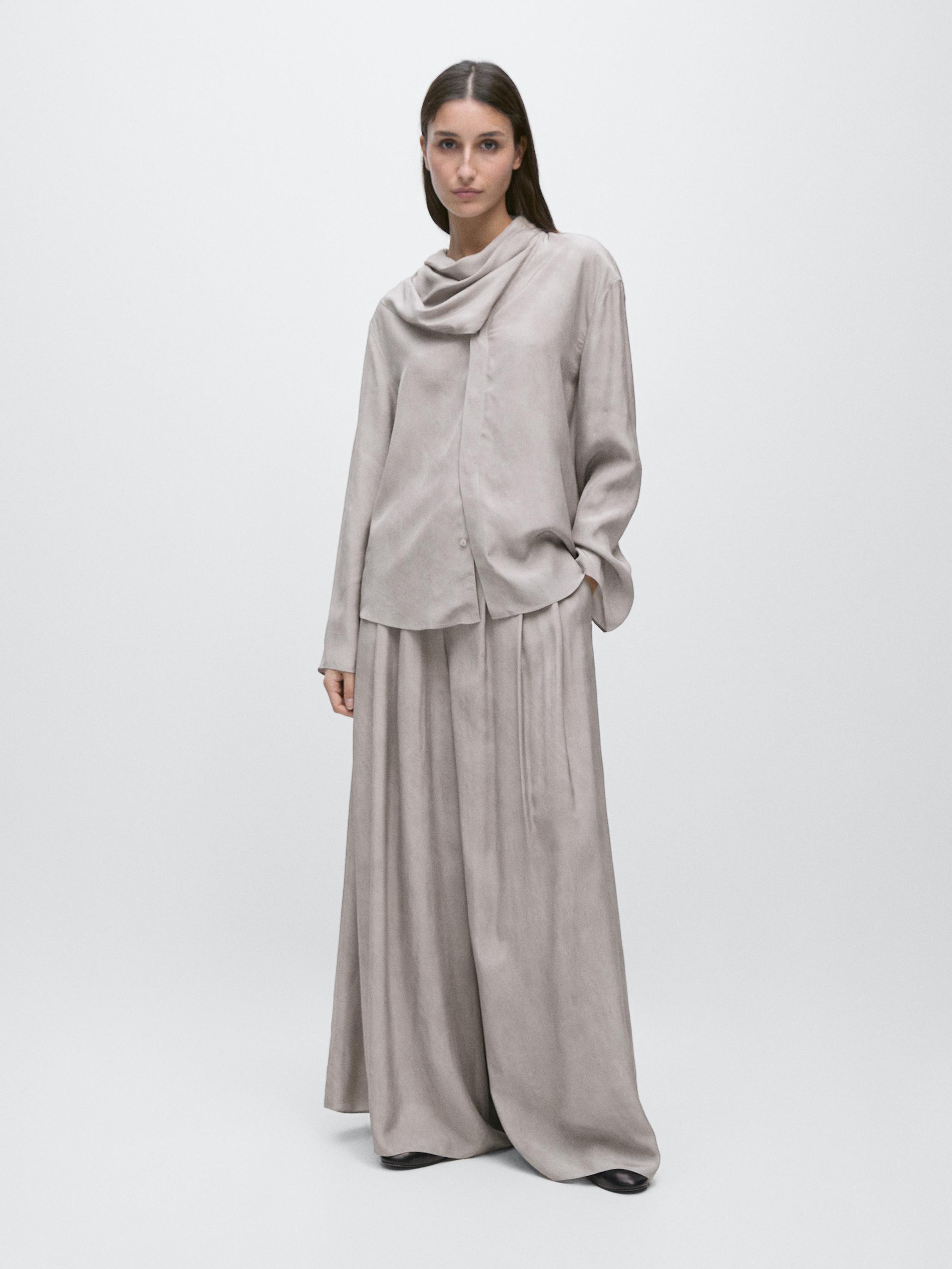 Fließendes Hemd mit Schal-Detail | Massimo Dutti DE