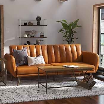 Novogratz Brittany Futon, Convertible Sofa & Couch, Camel Faux Leather Sofas, Width: 81.5",Depth:... | Amazon (US)