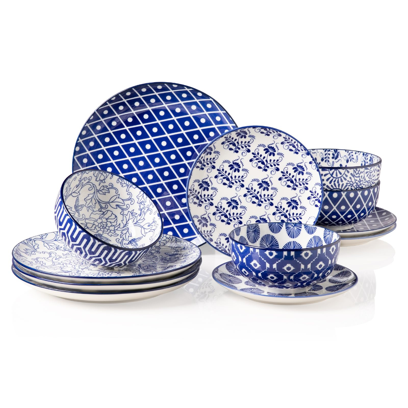 Sweejar Plates and Bowls Set for 4, 12 Pieces Handmade Ceramic Dinnerware Sets, Highly Scratch Re... | Amazon (US)