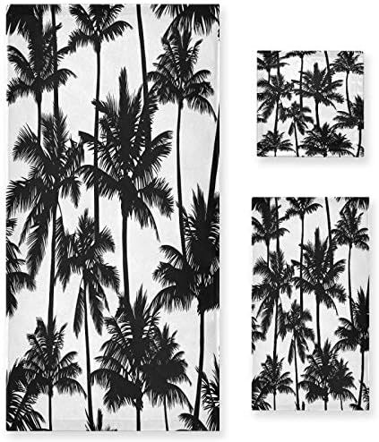 Towels Set of 3 Tropical Black Palm Tree White Hand Towel Bath Towel Washcloth Soft Thin Face Guest  | Amazon (US)
