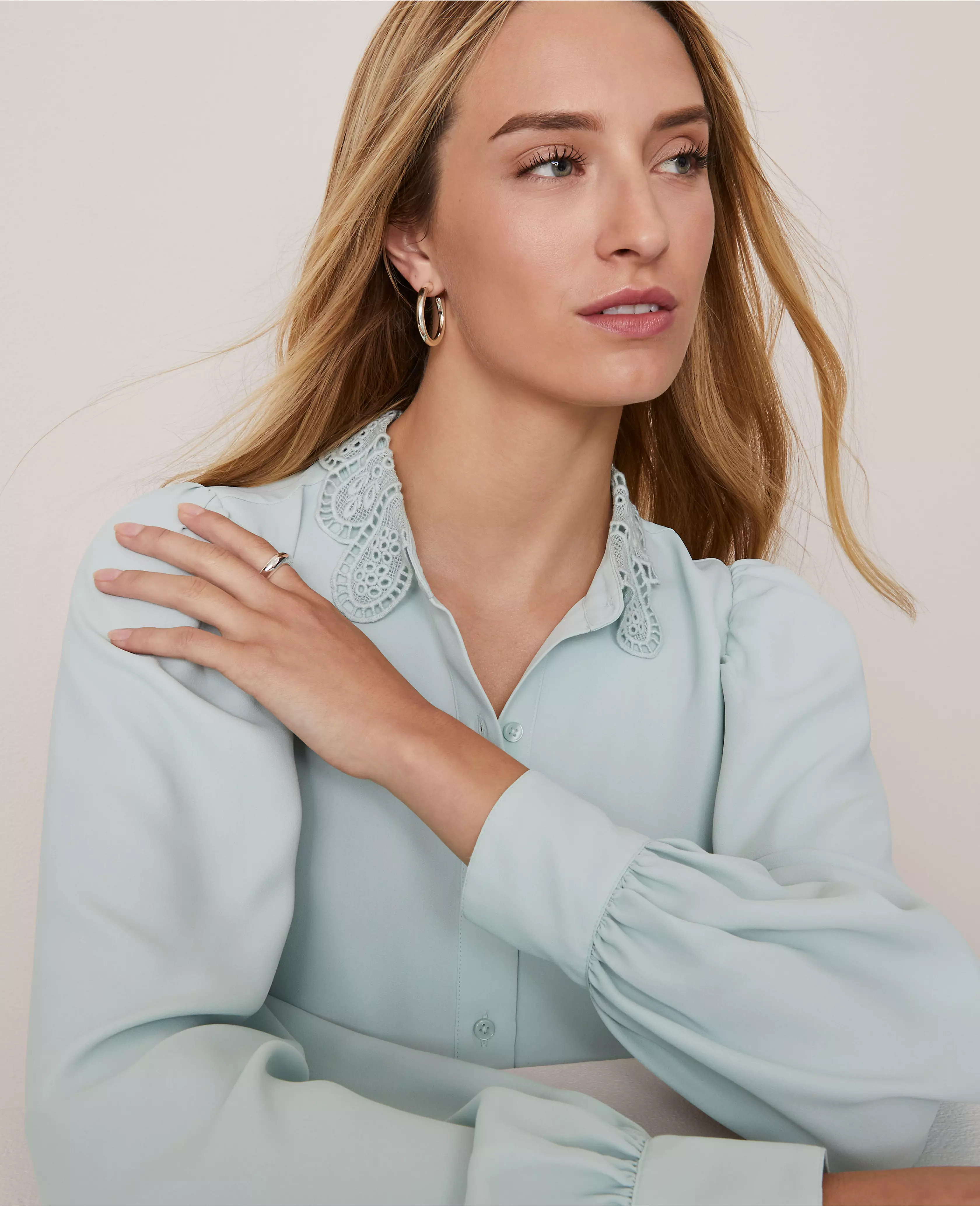 Lace Collar Blouson Sleeve Shirt | Ann Taylor