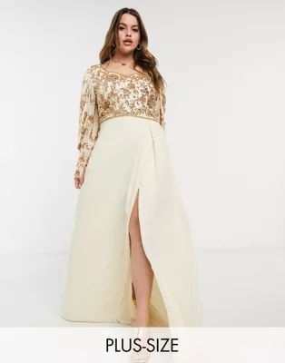 Virgos Lounge Plus embellished maxi dress with balloon sleeves in rose gold | ASOS (Global)