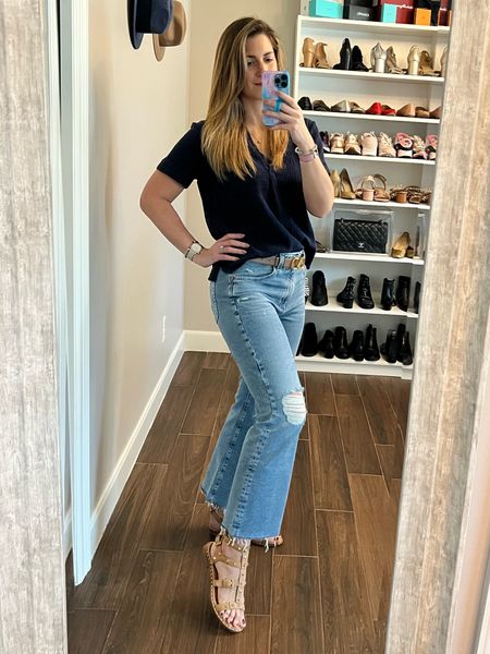 Taking the new jeans out for a spin. Loving the cropped fit on these, even on my tall frame. Highly recommend! 

Jeans run small. Size up. 

#LTKunder100 #LTKsalealert
