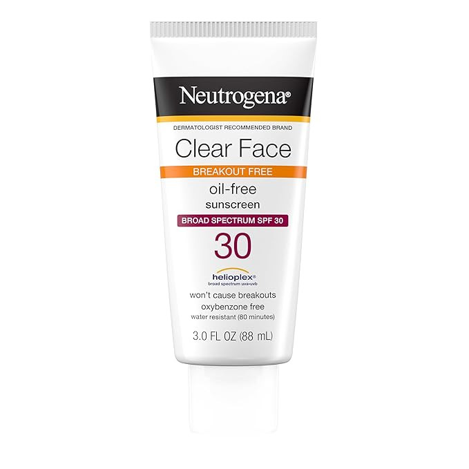 Neutrogena Clear Face Sunscreen Lotion for Acne-Prone Skin, Broad Spectrum SPF 30 Facial Sunscree... | Amazon (US)