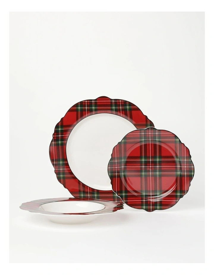 Heirloom Tartan 12pc Dinner Set in Red/White | Myer