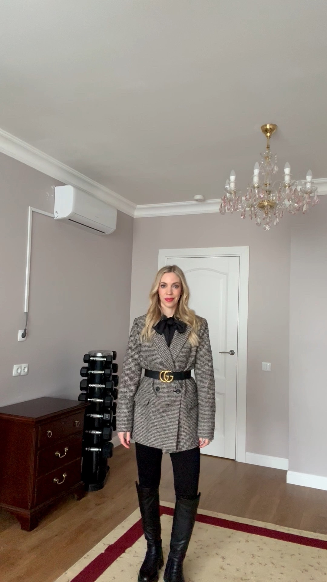 Workwear ootd, office look, tweed blazer, bow blouse, Gucci belt, lug sole boots 

#LTKWorkwear #LTKootd #LTKOver40