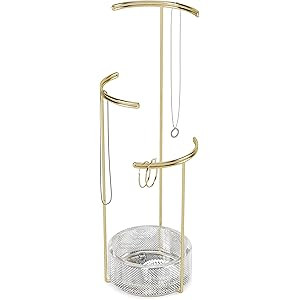 Umbra Tesora 3-Tier Jewelry Stand, Earring Holder, Accessory Organizer and Display, Glass/Brass | Amazon (US)