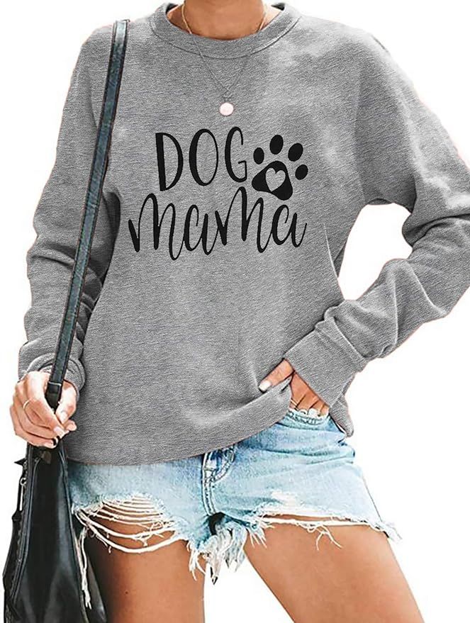 Dog Mom Sweatshirt Women Dog Mama Shirt Pullover Cute Dog Sweater Long Sleeve Letter Print Tshirt... | Amazon (US)