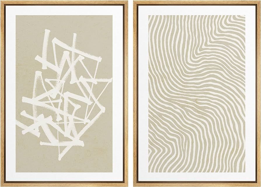 SIGNWIN Framed Canvas Print Wall Art Set Tan White Geometric Thumprint Collage Abstract Shapes Il... | Amazon (US)