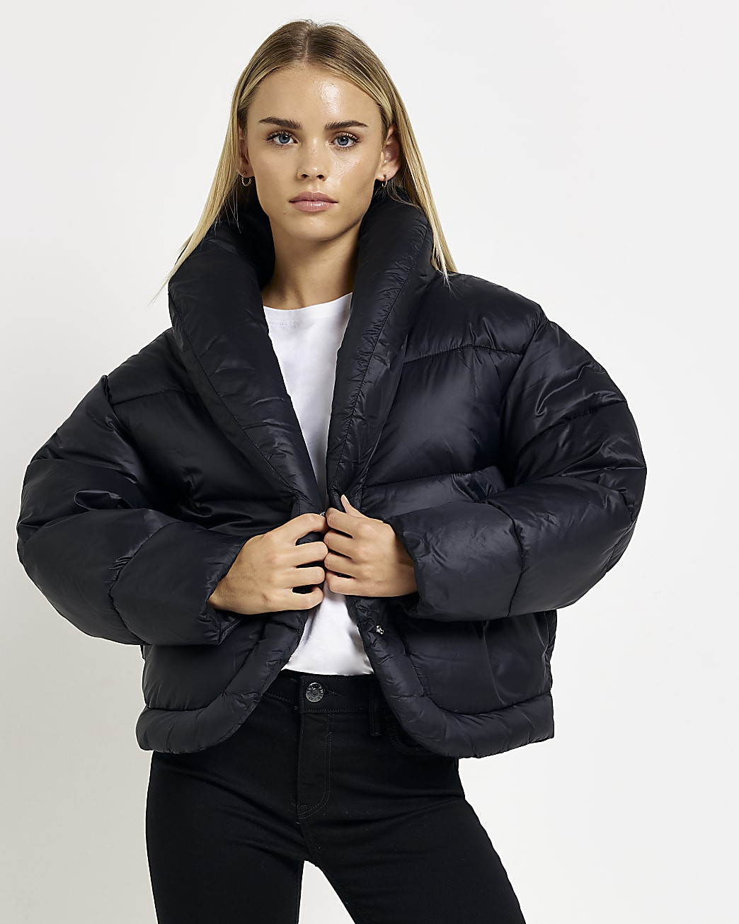River Island Womens Petite black puffer coat | River Island (US)