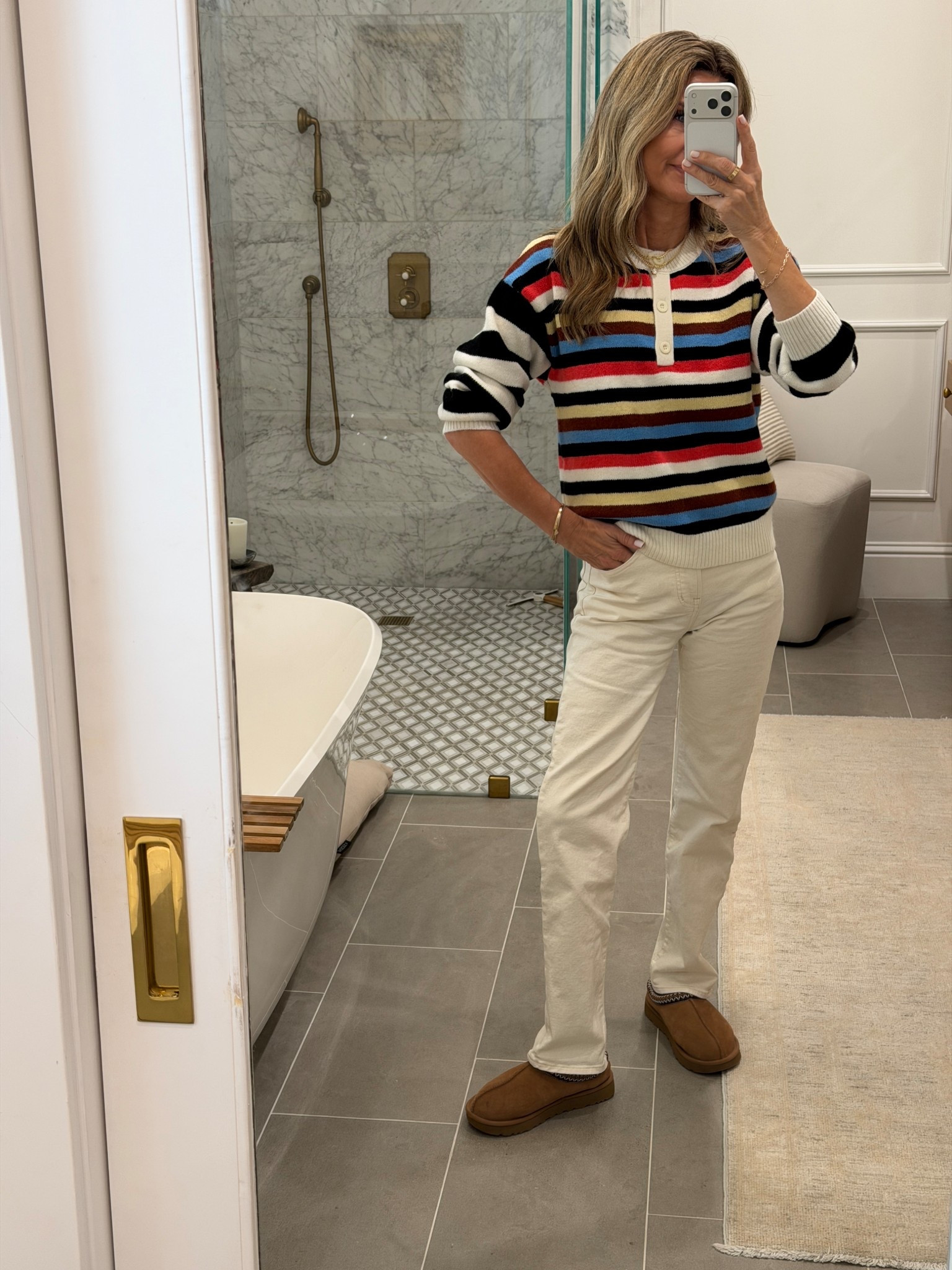 I’m 5’6”
-Love the fit of these jeans! TTS 
-Fun sweater! Sz XS 
-Ugg Tazz shoes 


#LTKOver40 #LTKgrwm #LTKootd