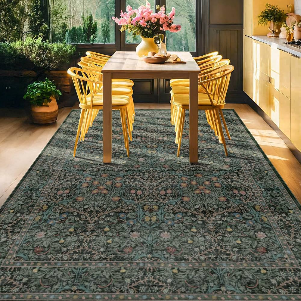 Dining Room Rugs for Under Table - 6x9 Washable Dark Green Oriental Area Rug for Living Room, Low... | Amazon (US)