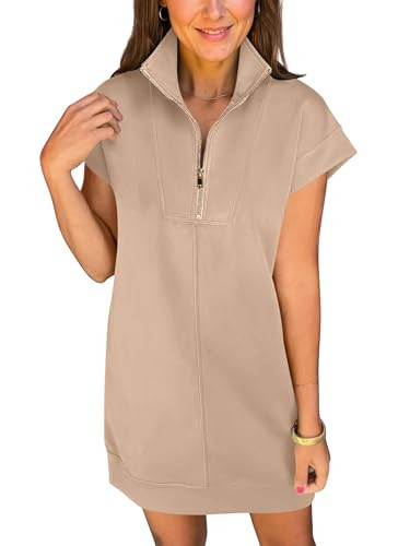 ANRABESS Womens Summer Casual Half Zip Cap Sleeve Trendy Wrinkle-Free Tshirt Dress 2026 Spring Be... | Amazon (US)