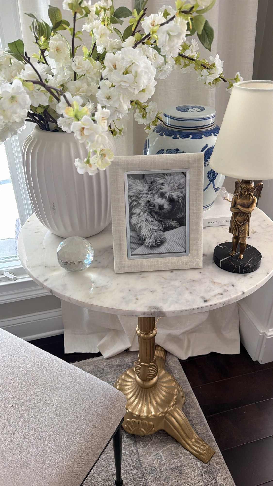 So many of these items are part of the Alice Lane anniversary sale!! Crystal orb, Angel table lamp, white cherry blossom stems, blue and white jar, vase, entry, living room, French. @Alice Lane

#LTKSaleAlert #LTKHome