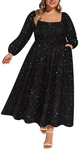 RITERA Plus Size Dresses for Curvy Women Square Neck Fall Long Sleeve Floral Smocked Maxi Dress w... | Amazon (US)