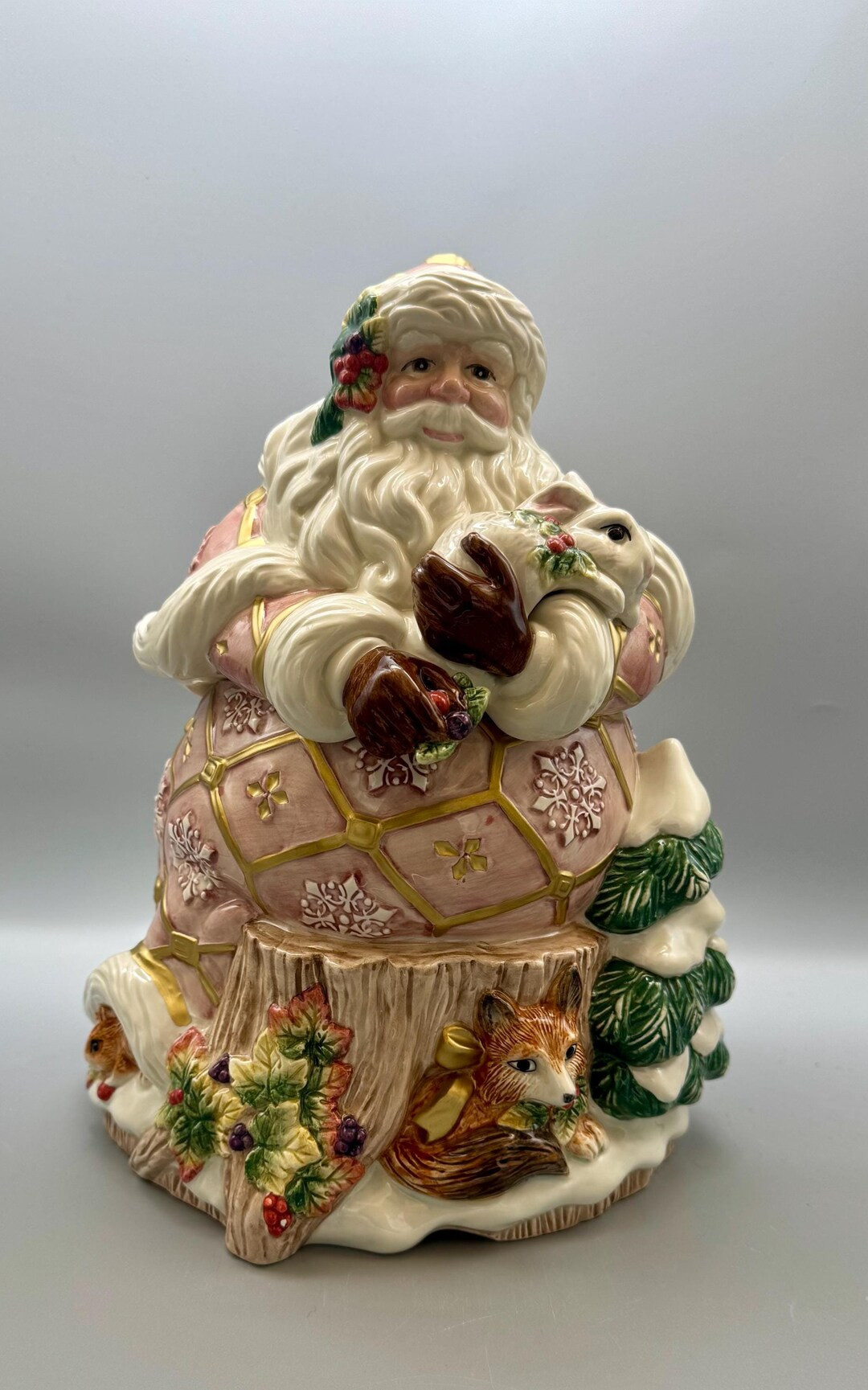 Vintage 90s Fitz & Floyd Pjnk Snowy Santa Cookie Jar - Etsy | Etsy (US)