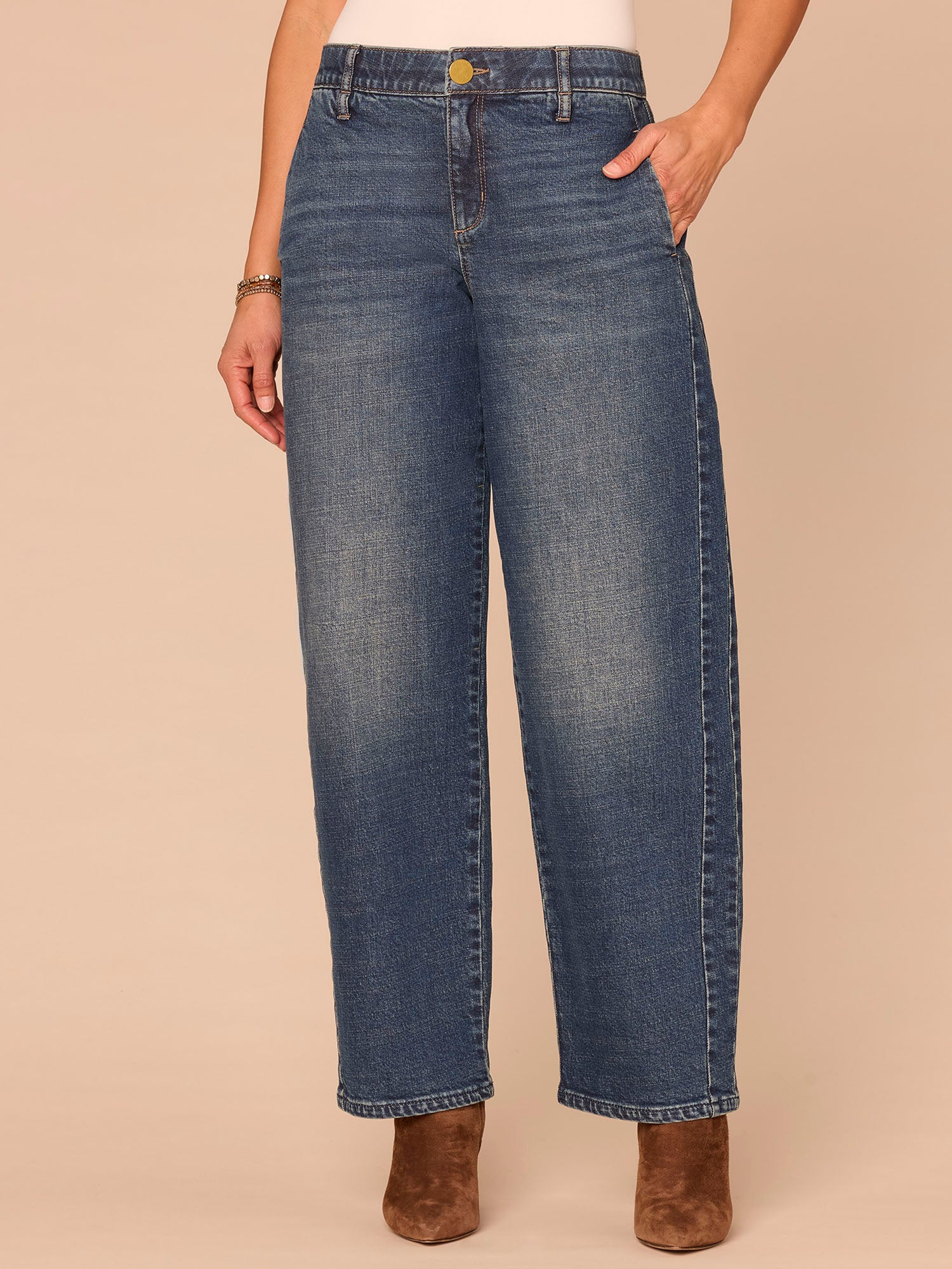 "Ab"solution® High Rise V-Yoke Side Panel Barrel Leg Petite Jeans | Democracy Clothing