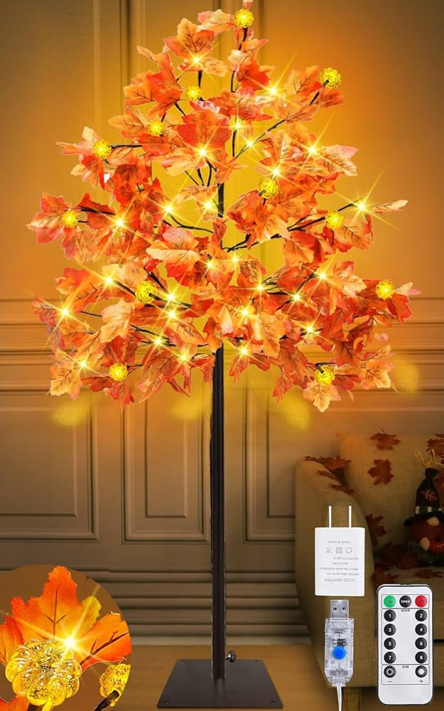 [ Remote Control & Timer ] TURNMEON 6 Ft Lighted Prelit Maple Tree Fall Decor 108 Warm White LEDs... | Amazon (US)