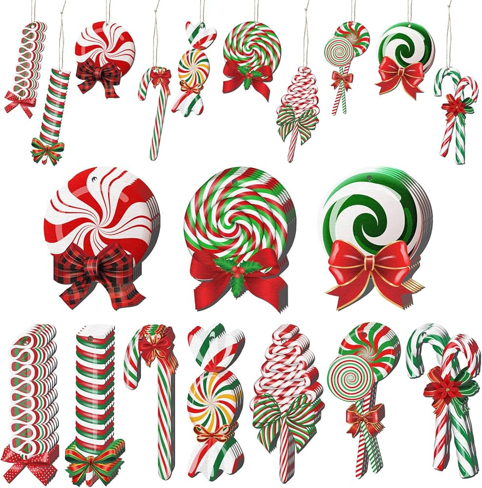 60 Pcs Christmas Candy Ornaments Candy Cane for Christmas Tree Ornaments Lollipop Hanging Ornamen... | Amazon (US)