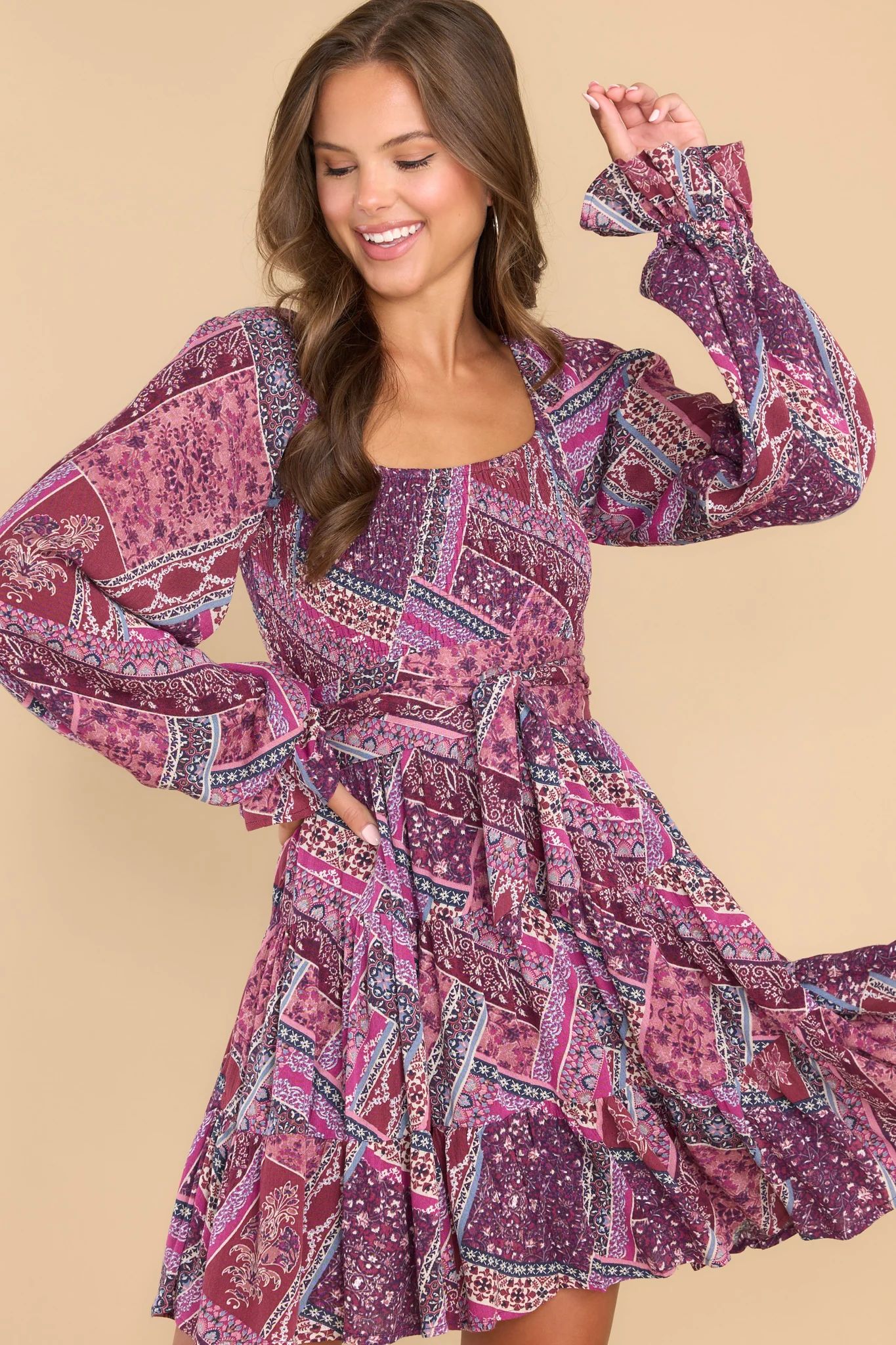 Cause A Commotion Purple Multi Print Dress | Red Dress 