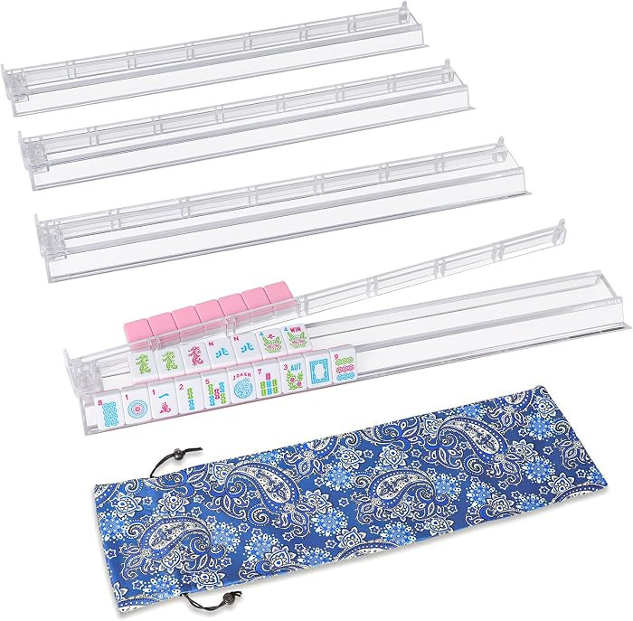 19.7'' Clear Mahjong Racks with Pushers, 4 Piece Set Mahjong All-in-One Tile Pusher and Rack, Ame... | Amazon (US)