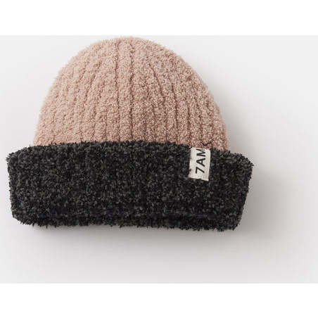 7AM Enfant | Baby 2-Tone Ribbed Beanie, Pecan & Black Melange (Beige, Size 6-18M) | Maisonette | Maisonette