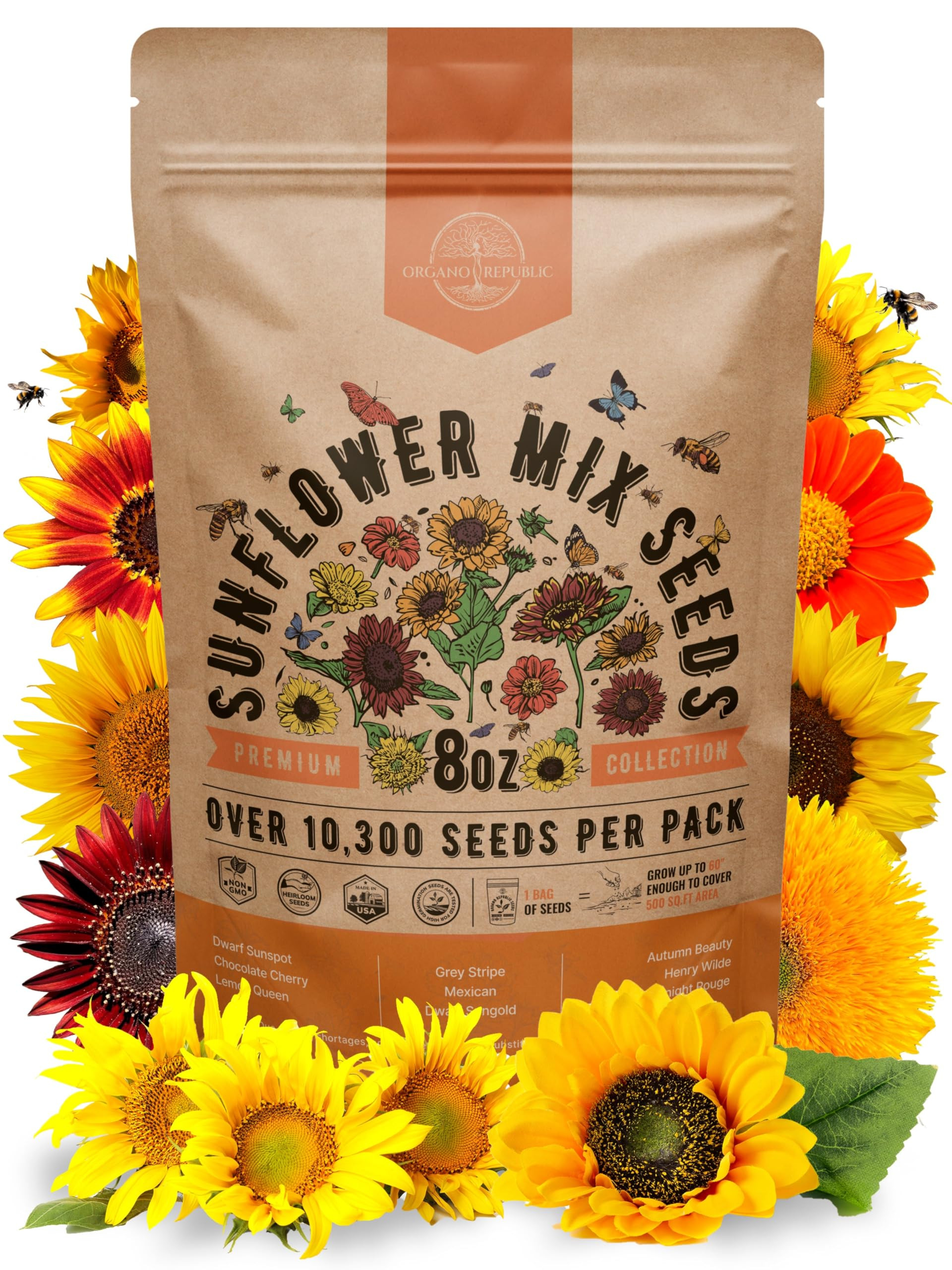 Sunflower Mix Seeds Pack 8 oz - Over 10,300 Non-GMO Heirloom Sunflower Seeds for Planting, Annual... | Amazon (US)
