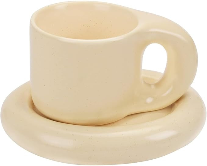 Koythin Ceramic Coffee Chubby Mug Saucer Set, Creative Cute Fat Handle Cup with Saucer for Office... | Amazon (US)