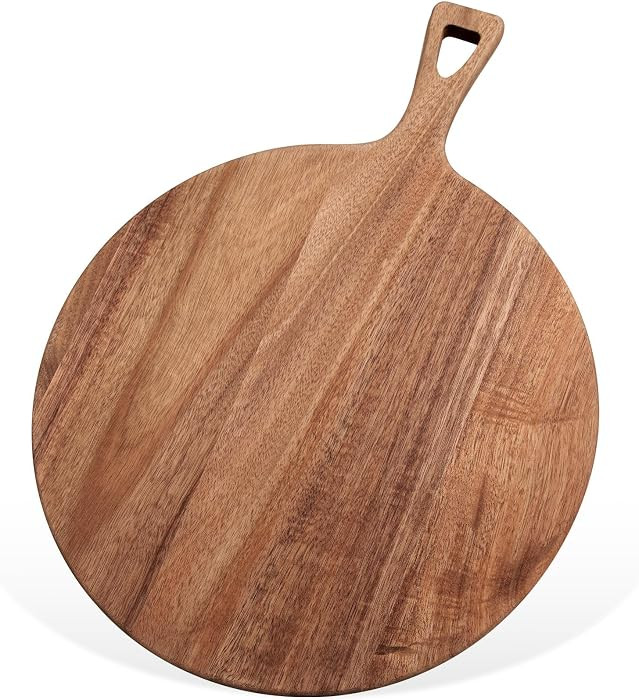 16.9 x 12.6 Inch Large Acacia Wood Cutting Board with Handle Large Round Wooden Cutting Boards Cutting Serving Board for Kitchen Meat Bread Cheese Pizza Vegetables Board Wedding Housewarming Gift | Amazon (US)